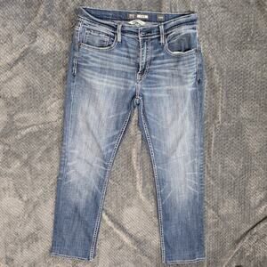 BKE Jake Jeans Mens 34R Straight Leg Blue Denim Medium Wash Stretch Buckle